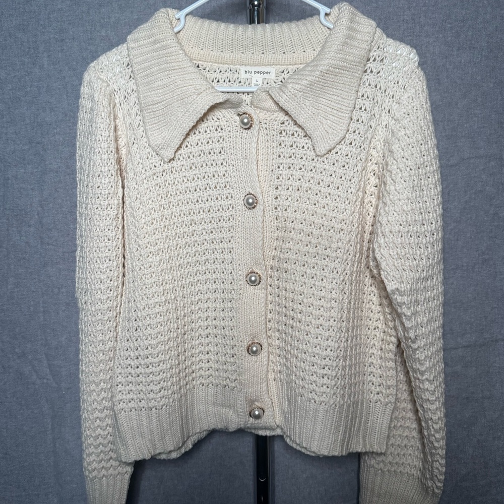 LIKE NEW Blu Pepper Cream Button-Up Cardigan Sweater